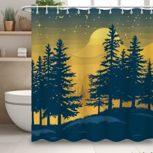 Perdea de duș minimalistă modernă, perdea de duș cu imprimeu de pădure, decor simplu pentru baie cu 19 cârlige