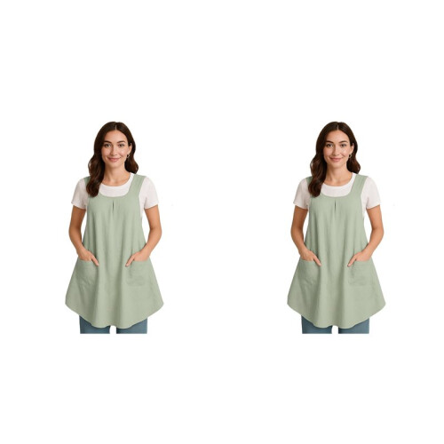 2X Grembiule con Tasca In Cotone e Lino, Grembiule Giapponese per Giardinaggio e Pittura Verde