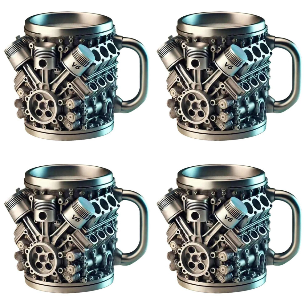 4X V6 Engines Stainless Steel Cup Coffee Mug, Car Engine Coffee Cup With Insulated Handle For Car Lovers Gift 6033340117132