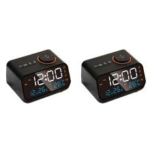 2X FM Radio LED Alarm Clock Digital Table Calendar with Temperature Thermometer Humidity Hygrometer(B)