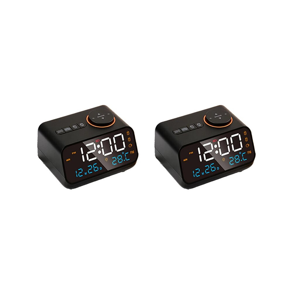 2X Fm Radio Led Alarm Clock Digital Table Calendar With Temperature Thermometer Humidity Hygrometer(B) Brecantia