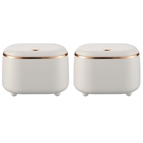 2X Press-Type Desktop Small Trash Can with Lid,Small Storage Bucket Tiny Desktop Waste Garbage Bin,White