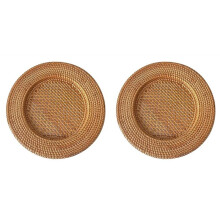 2pcs 13 Inch Handmade Natural Rattan Plate Decorative Round Placemat Bread Snack Serving Tray Table Decor