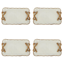 4X European Style Bow Cake Storage Trays Makeup Organizer Dessert Plate Square Decor Tray Kitchen Trays 12x20Cm White