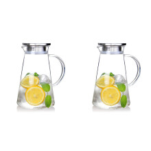 2X 1.8 Liter Glass Pitcher with Lid, Easy Clean Heat Glass Water Carafe for Hot/Cold Beverages Cold Brew,Tea Juice