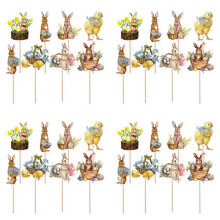 32 Piezas Lindo Pollito Conejo Huevo Estilo Cupcake Topper Festival de Pascua Fiesta de Cumpleaños Decoraciones para Baby Shower
