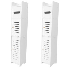 2X Storage Cabinet for Small Spaces, over the Toilet Cabinet for Skinny Bathroom Storage Corner Floor (White)