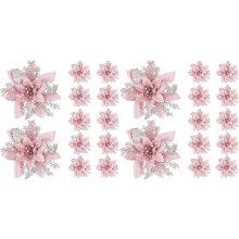 40PCS 14.5cm Glitter Artificial Christmas Flowers Merry Christmas Tree Decoration Happy New Year Ornaments Xmas,A