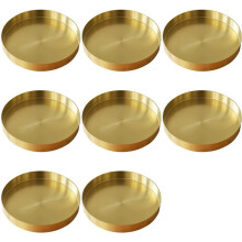 8X Plateau Or Rond, Organisateur de Plateau de Maquillage Plateau Décoratif en Métal pour Vanité, Salle de Bain, Robe, Finition en Laiton Mat, 4.9