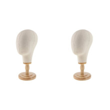 2X Wig  Stand Mannequin HeadHat Display Stand Linen Wig Holder, Canvas Dome + Detachable Wood Stand for Wigs,Hats
