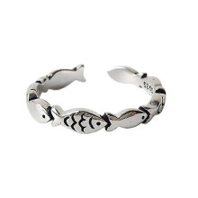 Silver Ladies Engagement Ring Wedding Couple Creative Design Adjustable Cute Fish Jewelry