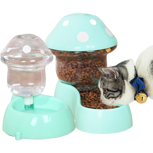 Automatic Feeder And Waterer Set 2Piece For Small Medium Large Pets Mushroom Shape Green 1