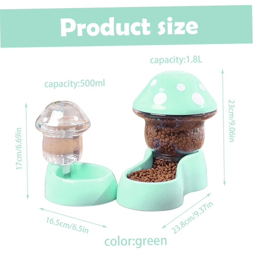 Automatic Feeder And Waterer Set 2Piece For Small Medium Large Pets Mushroom Shape Green 2