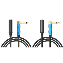 2X Kabel Audio Stereo TRS z Wtykiem Męskim i Żeńskim, Kąt Prosty 6,35 mm, Przedłużacz Gitarowy do Wzmacniaczy, Słuchawki 30 cm