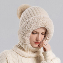 (Beige) Women\'s Thermal Beanie Scarf for Indoor & Outdoor
