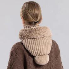 (Khaki) Women\'s Thermal Beanie Scarf for Indoor & Outdoor