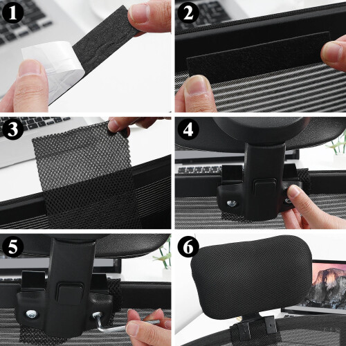 Adjustable Detachable Headrest for Office Computer Chair, Breathable Mesh Fabric, Ergonomic Support, Black 2