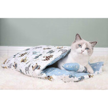 Sac de couchage d'hiver pour chat - bleu, grotte chat amovible et lavable, coussin chauffant pour chat, lit de litire pour chats et chiens