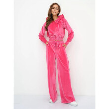 Women'S Solid Color Zip Hoodie and Drawstring Pants Two Piece Set Fashionable Rose Red M