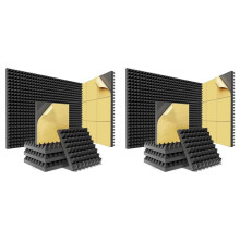 Pannelli Nel Schiuma Fonoassorbente Un Piramide da 24 Pezzi con Pannelli Nel Schiuma Acustica Autoadesiva da 12X12X2 Pollici Ad Alta Densità (Nero)