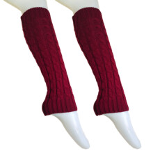 Scaldamuscoli da donna a maglia intrecciata, calze lunghe all'uncinetto, colore rosso vino
