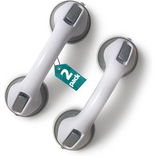 Grey Shower Grab Bars Suction Mount 12 Inch 2 Pack