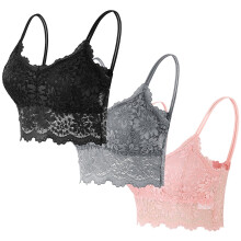 3PCS Women's Lace Bralette - Strappy Backless Anti-Slip Camisole Bra, Floral Lace Lingerie for Daily Wear & Layering (S-XL)