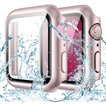 XiHAMA Wasserdichte Displayschutzhülle kompatibel mit Apple Watch Series 6/5/4/SE 44 mm, Hartschalen-Schutzhülle mit gehärtetem Glas