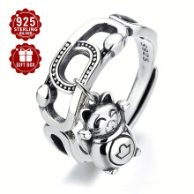 S925 Sterling Silver Lucky Cat Ring for Women – Light Luxury Index Finger Ring, ~5.1g, Silvery