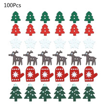 100 ks různých vánočních dřevěných knoflíků, stromeček, sněhová vločka, rukavice, sob, 2 otvory, šicí knoflíky, přívěsky na
