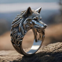 Wolfskopring voor mannen - Retro hiphopstijl, 1 stuk