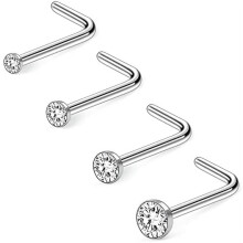4 ks/sada 20g kulatý krystalový piercing do nosu jednoduchý styl piercing do nosní dírky ve tvaru L nosní piercing