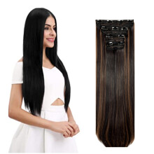 4 extensiones de cabello liso con clip, 11 clips, 18/24", marrón oscuro, 260 g/set