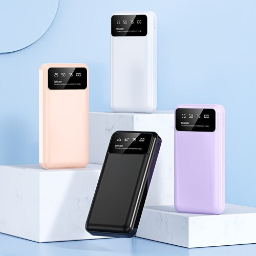 Bateria externa de 50000mAh com carregamento rápido e USB-C para celulares.