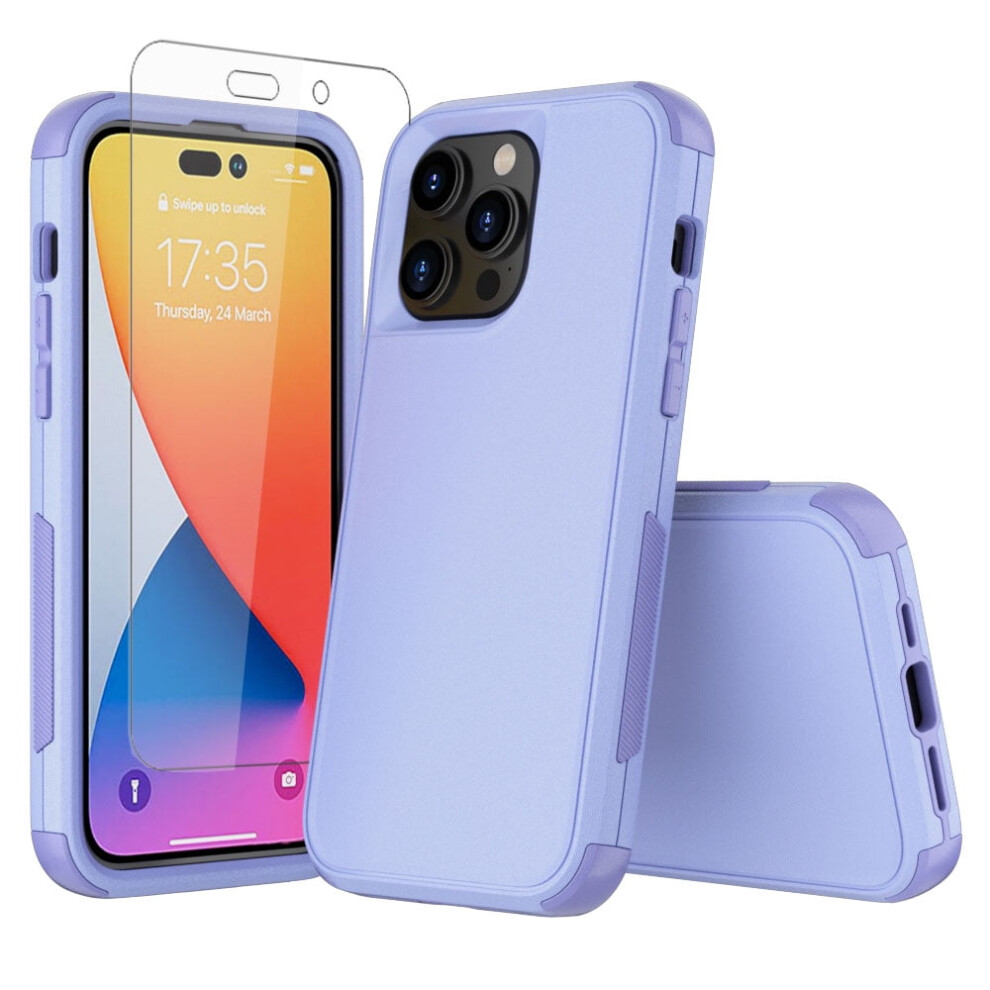 Compatible With Iphone 14 Pro Max Case + Screen Protector, Heavy-Duty Shockproof Light Case For 6.7" Purple 9028731085586