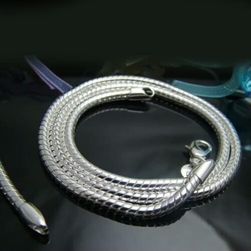 Colar unissex com corrente de osso de cobra de prata esterlina 925 de 4 mm, 40 a 60 cm (16 a 24 polegadas), modelo NY191-22 polegadas.