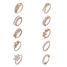 10 ks/sada 20G měděné kroužky do nosu, kruh, květ, list, zirkon, septum, piercing, tragus, chrupavka, náušnice, spirála