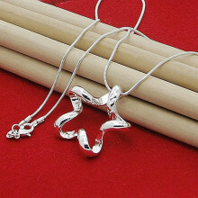 Dámský náhrdelník s přívěskem Módní 925 Sterling Silver Ripple Duté hvězdy YP047-default