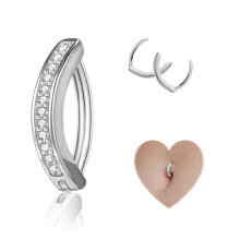 Piercing do pupíku ze stříbra 925 s intarzií z bílého zirkonu, 14G Clicker, zaoblený pupík, náušnice s činkou