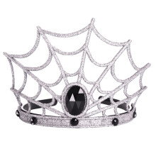 Corona de Reina Araña de Halloween con Telaraña Plateada Brillante – para Cosplay, Mascarada y Festivales (Compatible con Halloween)