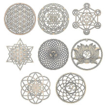 8Pack 14cm Wooden Wall Sign Flower of Life Shape Coaster Wood Wall Art DIY Coaster Craft Making Geo-