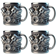4X V8 Engines Stainless Steel Coffee Mug, Car Engine Coffee Cup with Insulated Handle for Car Lovers Gift