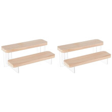 2X 2-Tier Figure Display Stand Wooden Tiered Organizer Holder, Acrylic Display Risers Building Blocks Display