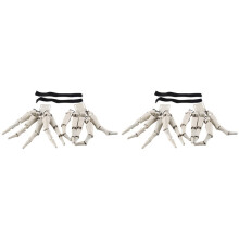 4X Weiße Bewegliche Halloween-Finger-Skelett-Hände, Realistische Horror-Geist-Klauen-Requisiten, Fingerhandschuh