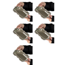 5X Vintage Embossed Stainless Steel Tray Serving Platter for Desserts Jewelry Storage Snack Plate for Dining Table Decor