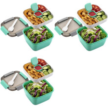 3X Contenedor Lunch To Go, Ensaladeras 1500Ml con 3 Compartimentos, Contenedor de Aderezos para Ensaladas para Coberturas de Ensaladas