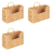 3X Handwoven Water Hyacinth Wall Magazine Holder - Hanging Organizer for Mail, Newspapers & Magazines