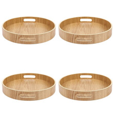 4X Plateau de Service en Bambou en Bois Rond pour Plateaux-Repas Plateau de Rangement pour Poignée de Contenant de Nourriture pour Petit-Déjeuner 2