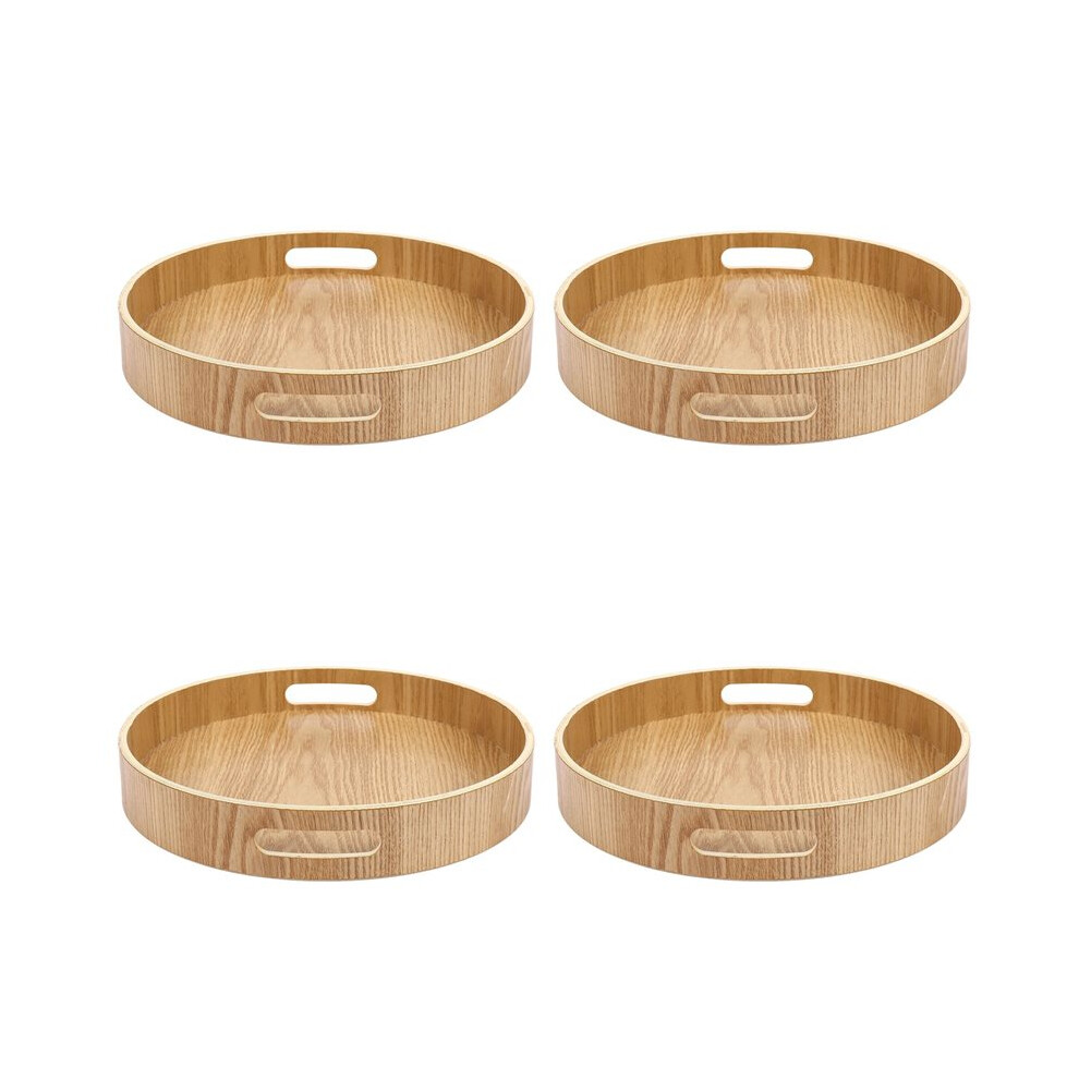 4X Round Serving Bamboo Wooden Tray For Dinner Trays Tea Bar Breakfast Food Container Handle Storage Tray 2 Brecantia