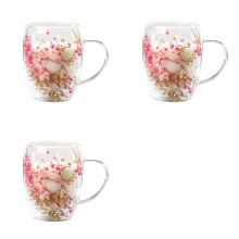 3X Creatives Vraie Fleur Double Verre Haut Niveau D'Apparence Pleine Étoile Fleur Séchée Lait Café Verre 350 Ml Ménage Tasse A